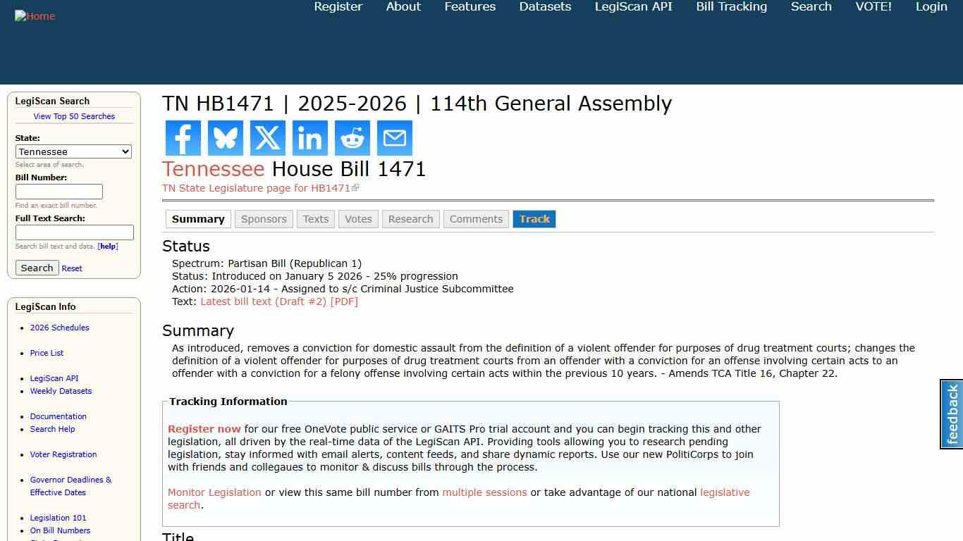 TN HB1471 2025-2026 114th General Assembly LegiScan