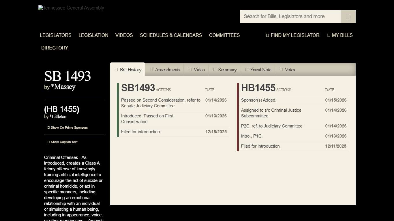 Tennessee General Assembly Legislation